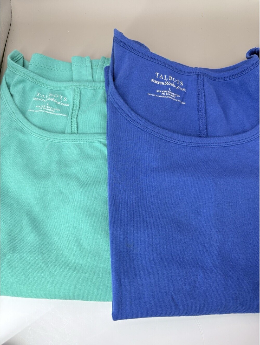 Tank Top Set 2 Talbots Stretch Weekend Blue Aqua Sleeveless Cotton Size L